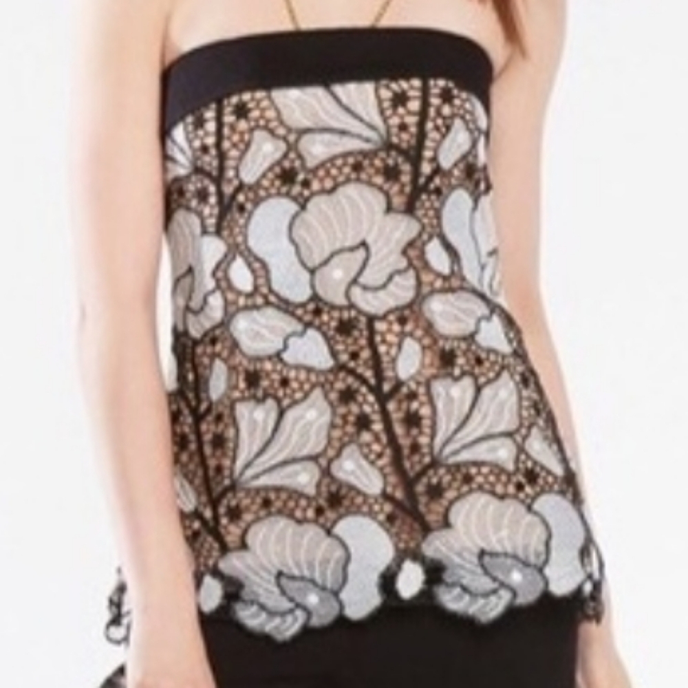 Host Pick BCBG Lace Strapless Knit White Black Nude NWT